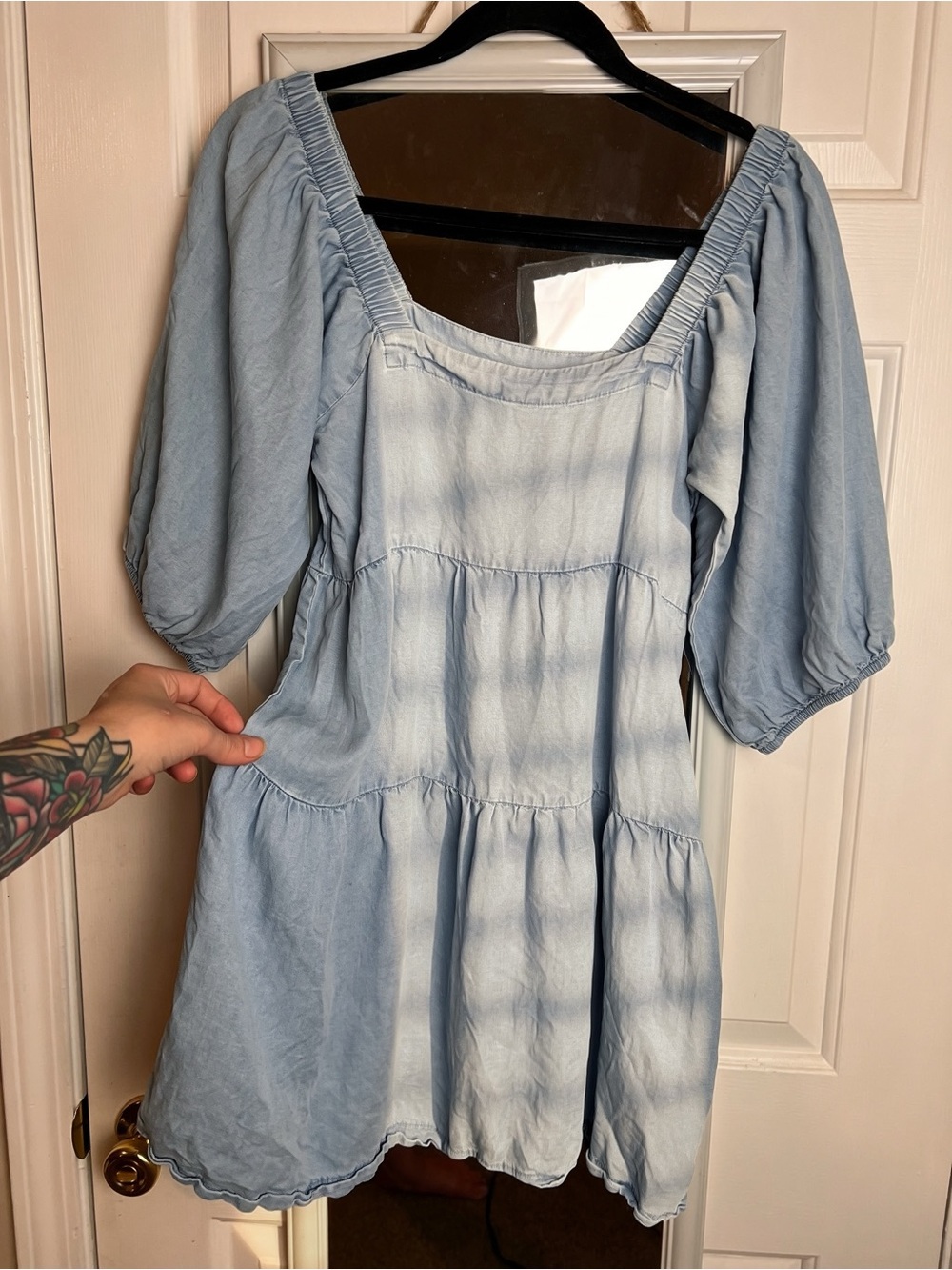 Hunter & Brown Denim Tencel Tiered Babydoll Mini Dress 👗